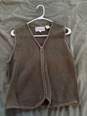 Vintage Westbound Olive Ribbed Zip-Front Sleeveless Sweater Vest
